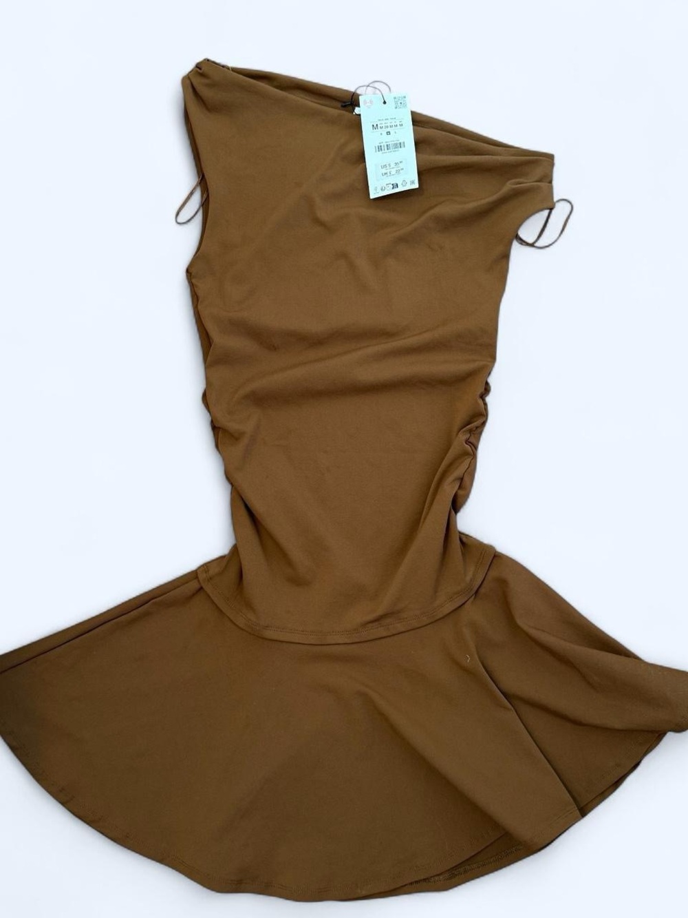 Zara Sleek One-Shoulder Brown Flounce Dress